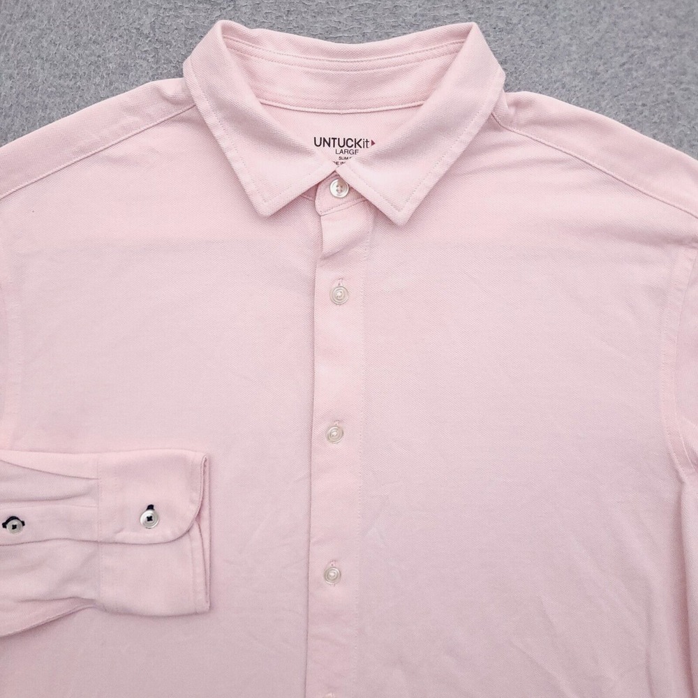 UNTUCKit Button Up Shirt Mens Large Slim Fit Long Sleeve Pink Knit